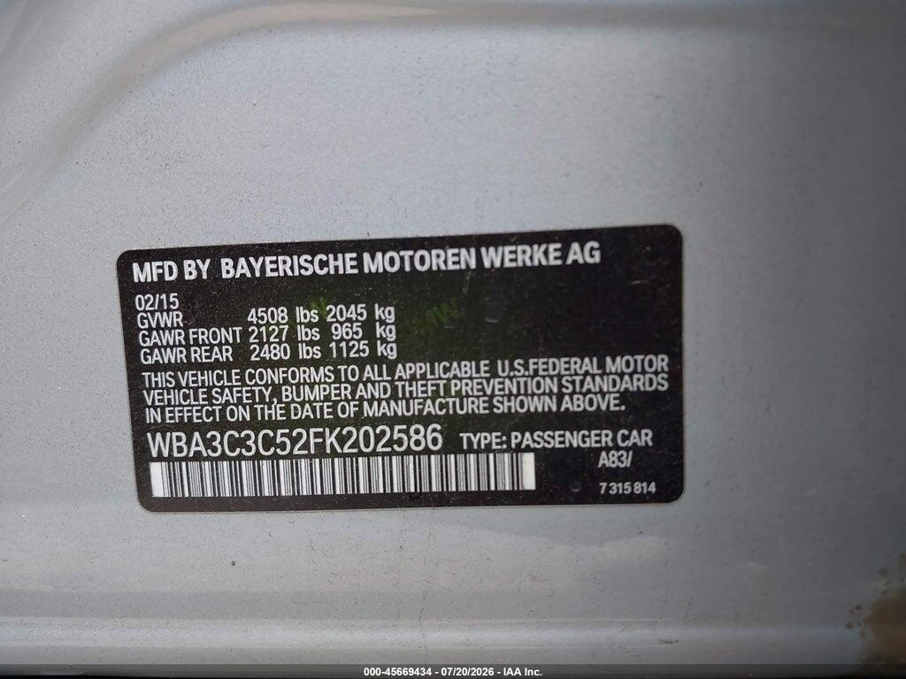 WBA3C3C52FK202586 2015 BMW 320I photo no. 9