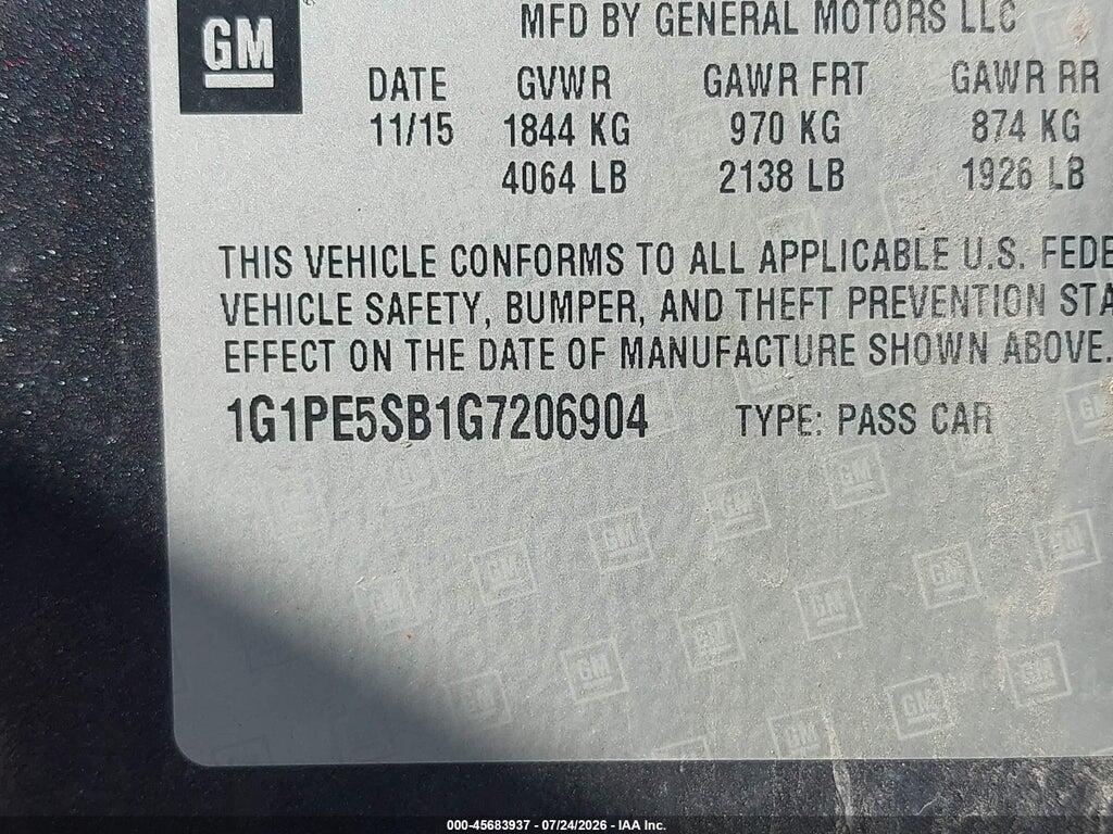 1G1PE5SB1G7206904 2016 CHEVROLET CRUZE LIMITED photo no. 9