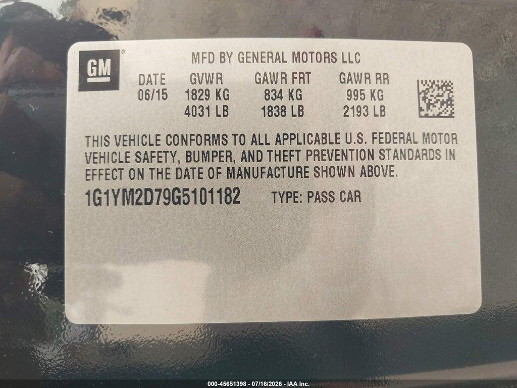 1G1YM2D79G5101182 2016 CHEVROLET CORVETTE photo no. 9