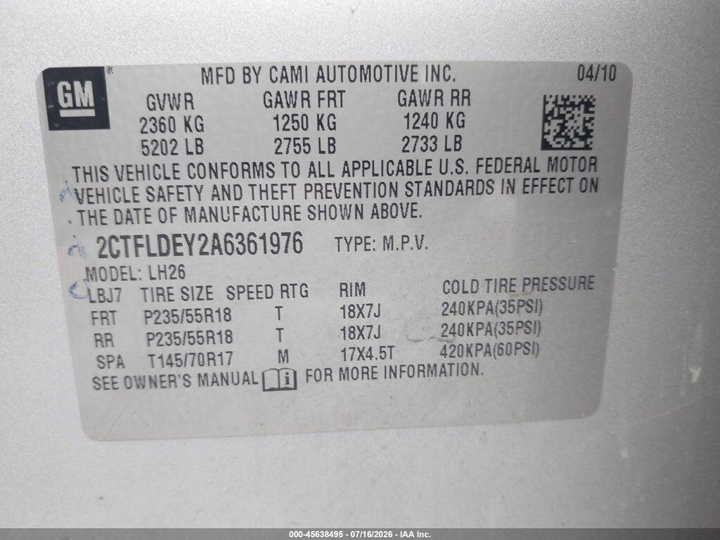 2CTFLDEY2A6361976 2010 GMC TERRAIN photo no. 9