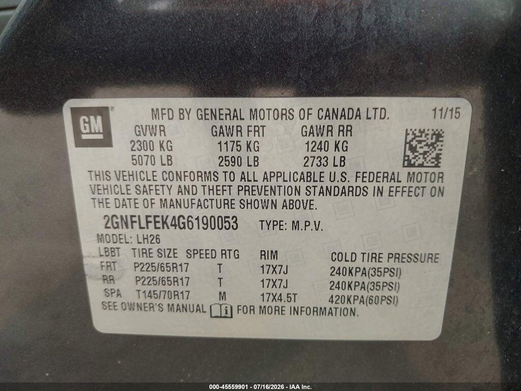 2GNFLFEK4G6190053 2016 CHEVROLET EQUINOX photo no. 9