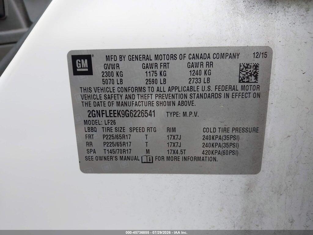 2GNFLEEK9G6226541 2016 CHEVROLET EQUINOX photo no. 9