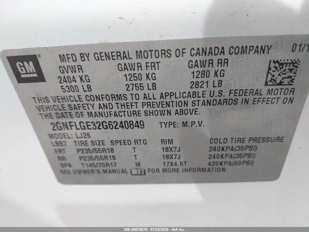 2GNFLGE32G6240849 2016 CHEVROLET EQUINOX photo no. 9