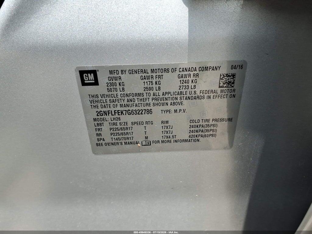 2GNFLFEK7G6322786 2016 CHEVROLET EQUINOX photo no. 9