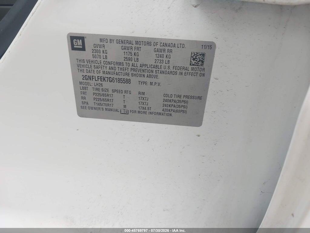 2GNFLFEK7G6185588 2016 CHEVROLET EQUINOX photo no. 9
