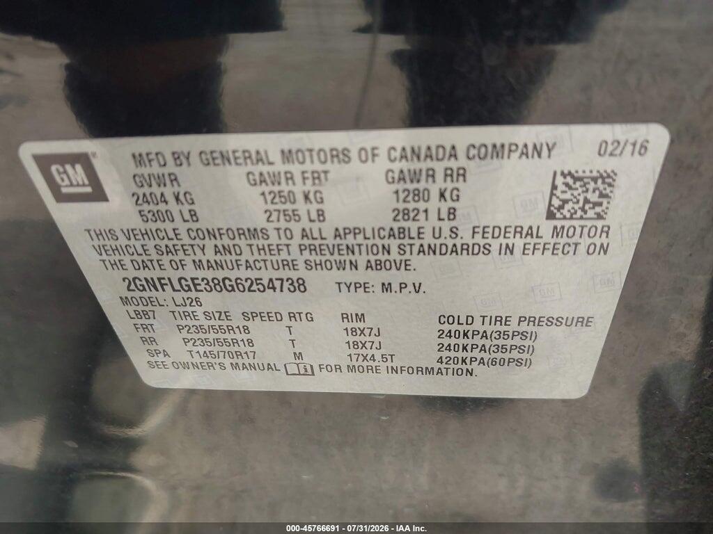 2GNFLGE38G6254738 2016 CHEVROLET EQUINOX photo no. 9