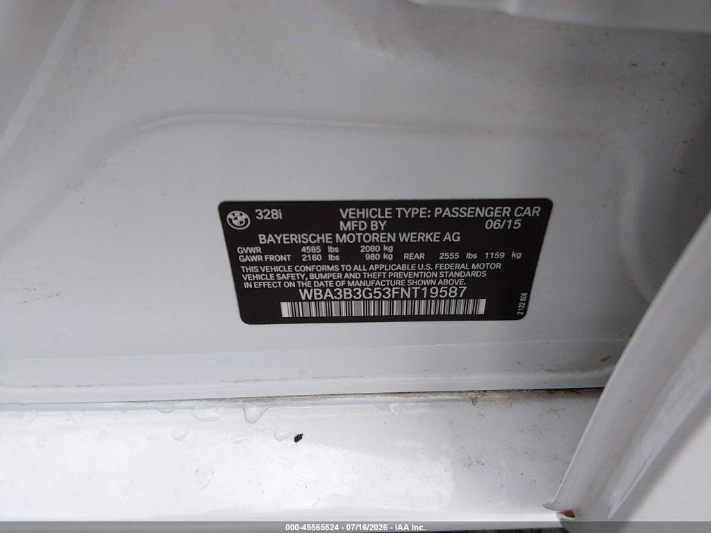 WBA3B3G53FNT19587 2015 BMW 328I photo no. 9