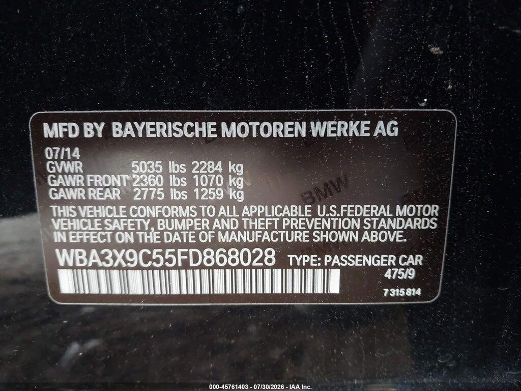 WBA3X9C55FD868028 2015 BMW 335I GRAN TURISMO photo no. 9