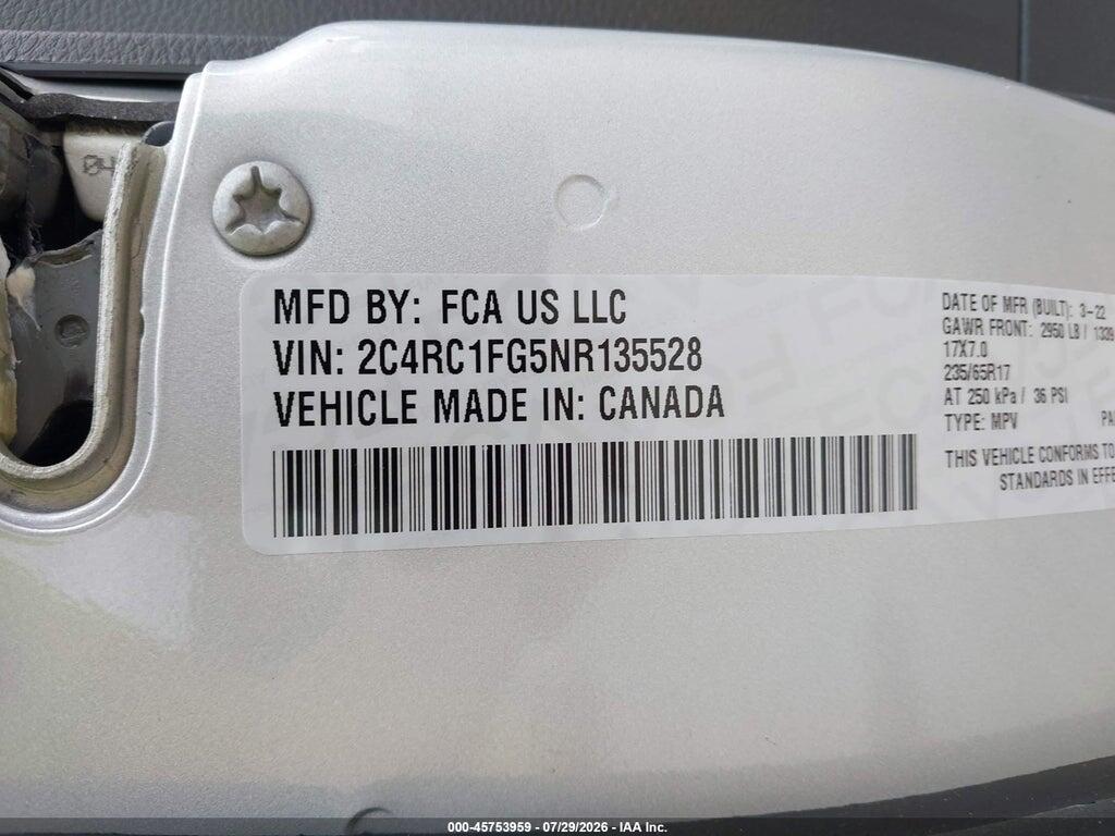 2C4RC1FG5NR135528 2022 CHRYSLER PACIFICA photo no. 9
