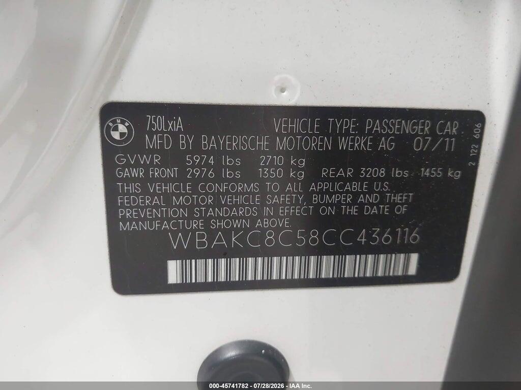 WBAKC8C58CC436116 2012 BMW 750LI photo no. 9