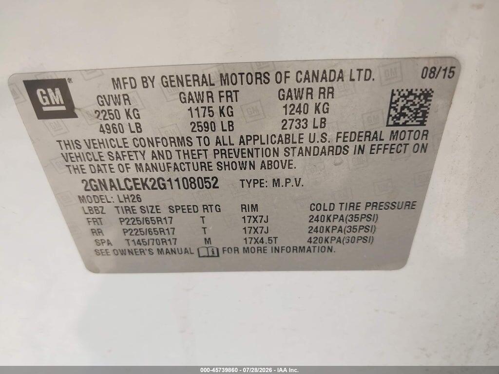 2GNALCEK2G1108052 2016 CHEVROLET EQUINOX photo no. 9
