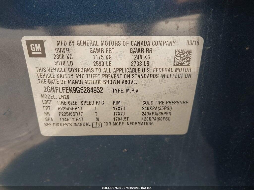 2GNFLFEK9G6284932 2016 CHEVROLET EQUINOX photo no. 9