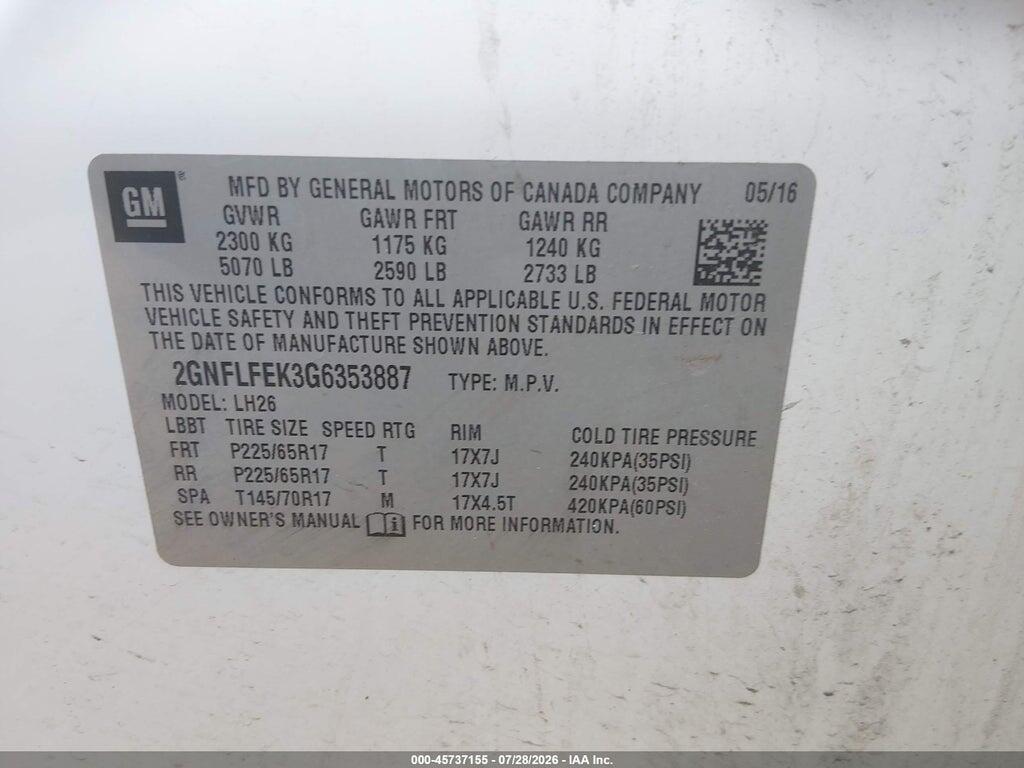 2GNFLFEK3G6353887 2016 CHEVROLET EQUINOX photo no. 9