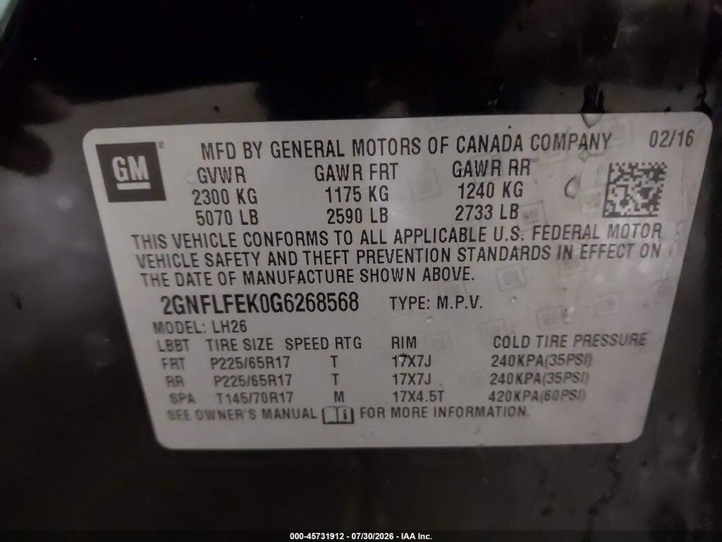 2GNFLFEK0G6268568 2016 CHEVROLET EQUINOX photo no. 9