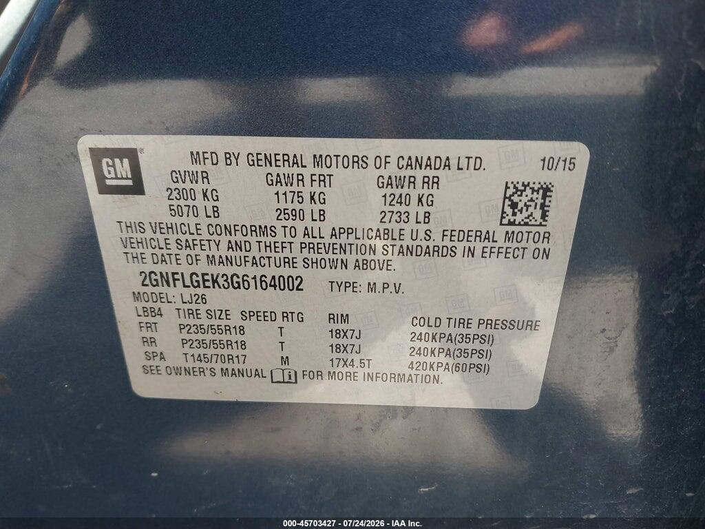 2GNFLGEK3G6164002 2016 CHEVROLET EQUINOX photo no. 9