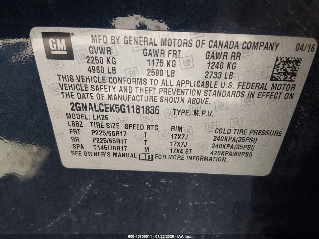 2GNALCEK5G1181836 2016 CHEVROLET EQUINOX photo no. 9