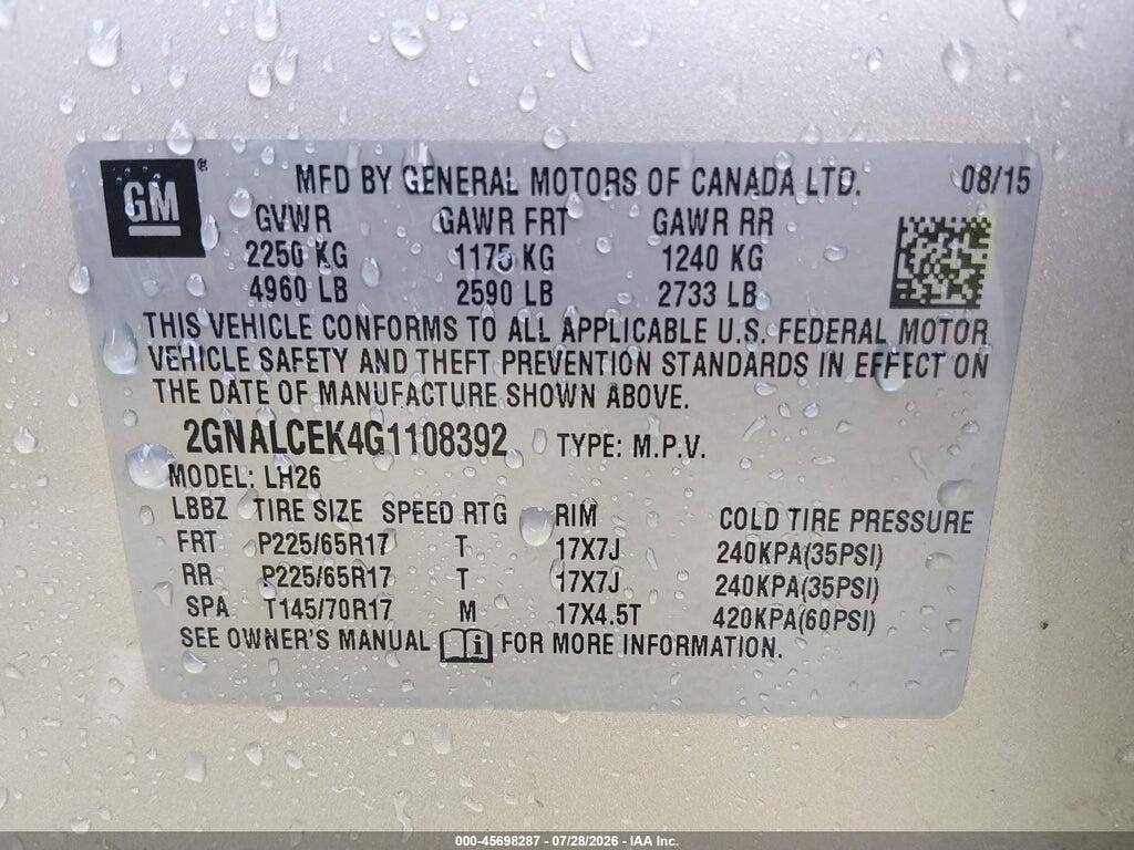 2GNALCEK4G1108392 2016 CHEVROLET EQUINOX photo no. 9