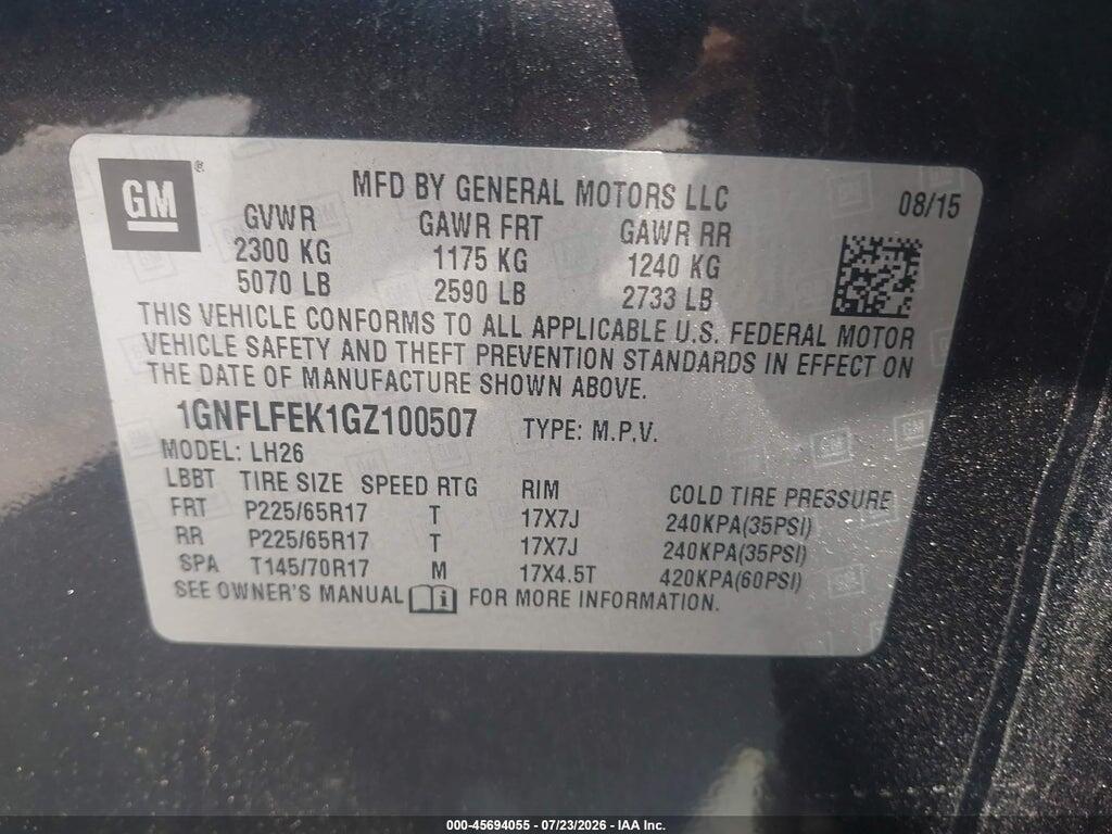 1GNFLFEK1GZ100507 2016 CHEVROLET EQUINOX photo no. 9