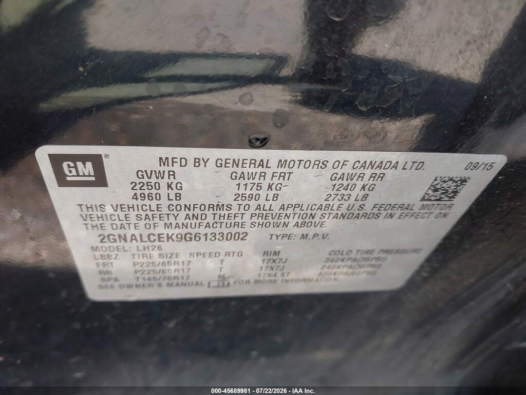 2GNALCEK9G6133002 2016 CHEVROLET EQUINOX photo no. 9