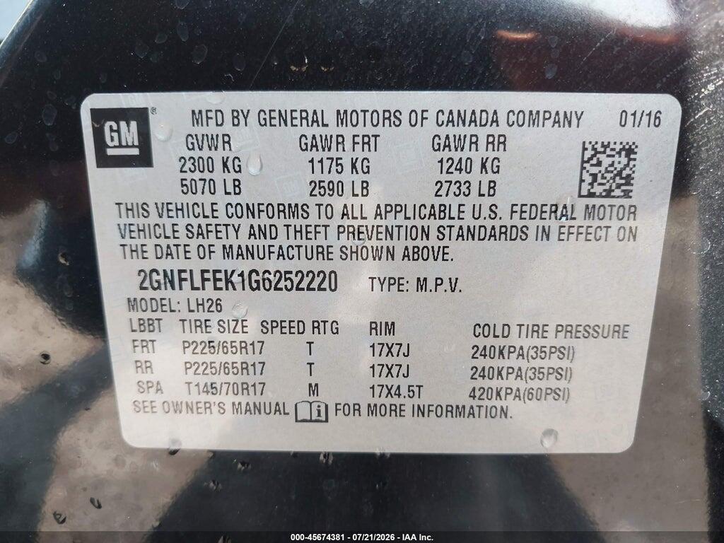 2GNFLFEK1G6252220 2016 CHEVROLET EQUINOX photo no. 9