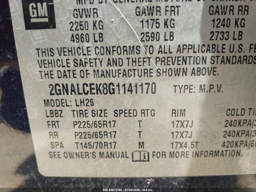 2GNALCEK8G1141170 2016 CHEVROLET EQUINOX photo no. 9