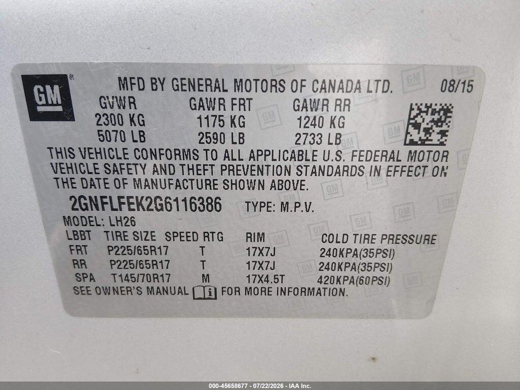2GNFLFEK2G6116386 2016 CHEVROLET EQUINOX photo no. 9