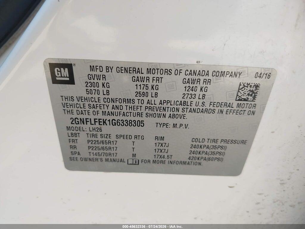 2GNFLFEK1G6338305 2016 CHEVROLET EQUINOX photo no. 9