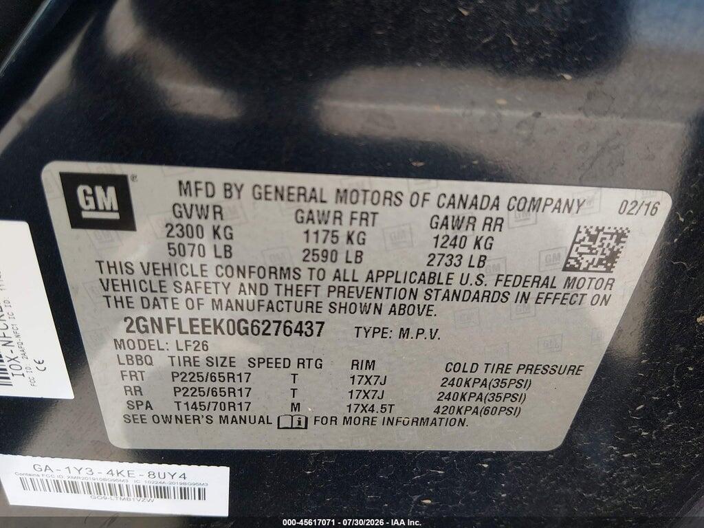 2GNFLEEK0G6276437 2016 CHEVROLET EQUINOX photo no. 9