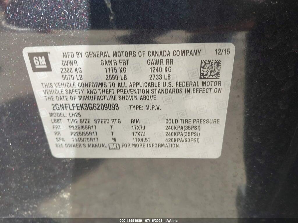 2GNFLFEK3G6209093 2016 CHEVROLET EQUINOX photo no. 9