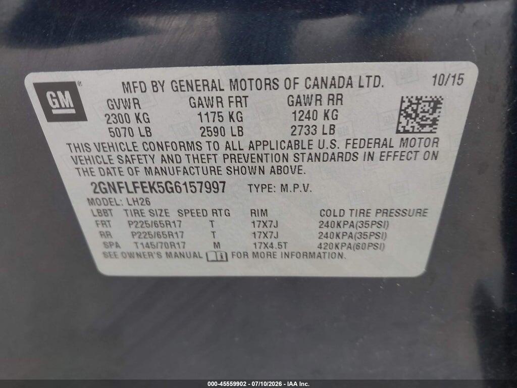 2GNFLFEK5G6157997 2016 CHEVROLET EQUINOX photo no. 9