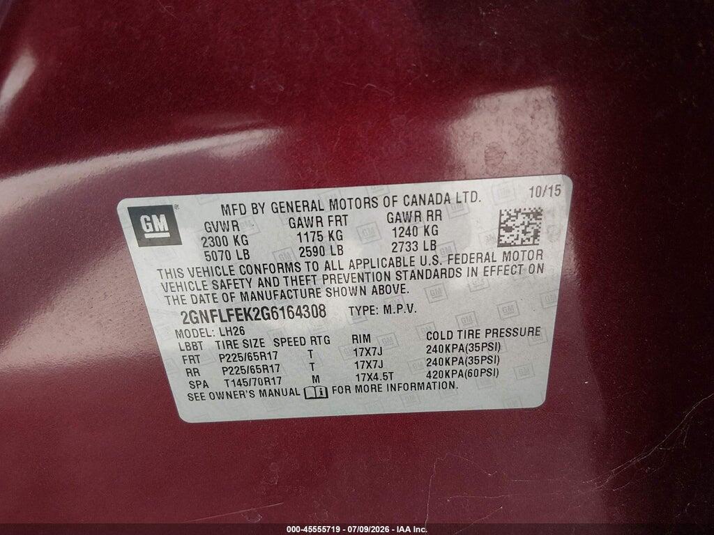 2GNFLFEK2G6164308 2016 CHEVROLET EQUINOX photo no. 9