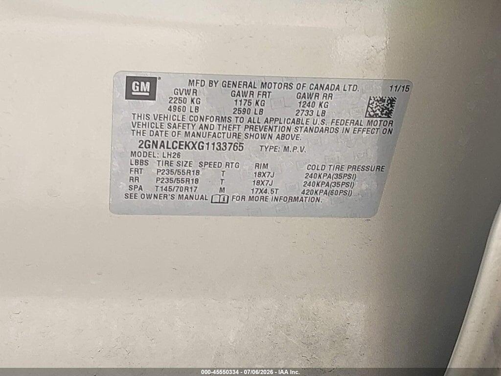 2GNALCEKXG1133765 2016 CHEVROLET EQUINOX photo no. 9