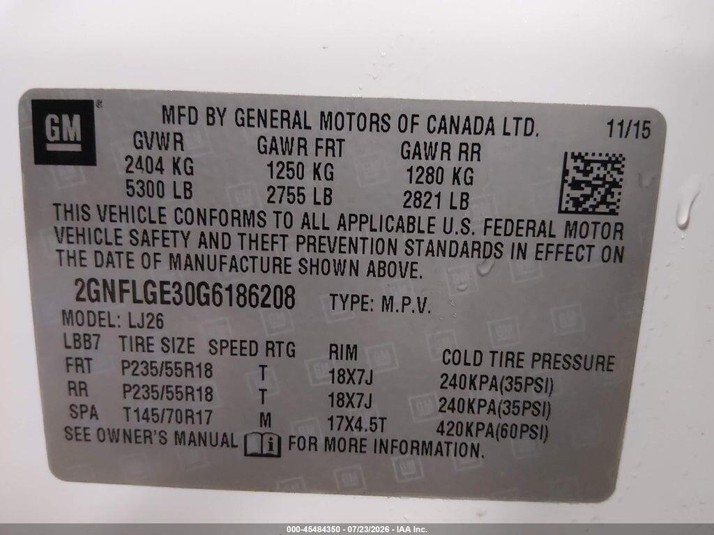 2GNFLGE30G6186208 2016 CHEVROLET EQUINOX photo no. 9