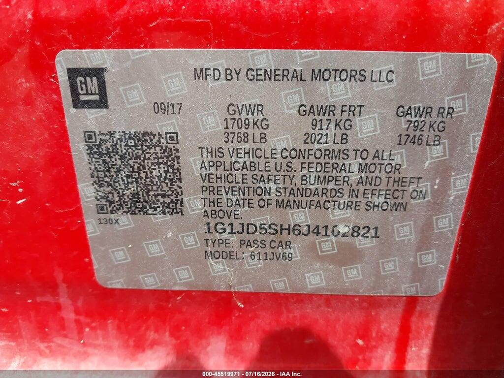 1G1JD5SH6J4102821 2018 CHEVROLET SONIC photo no. 9