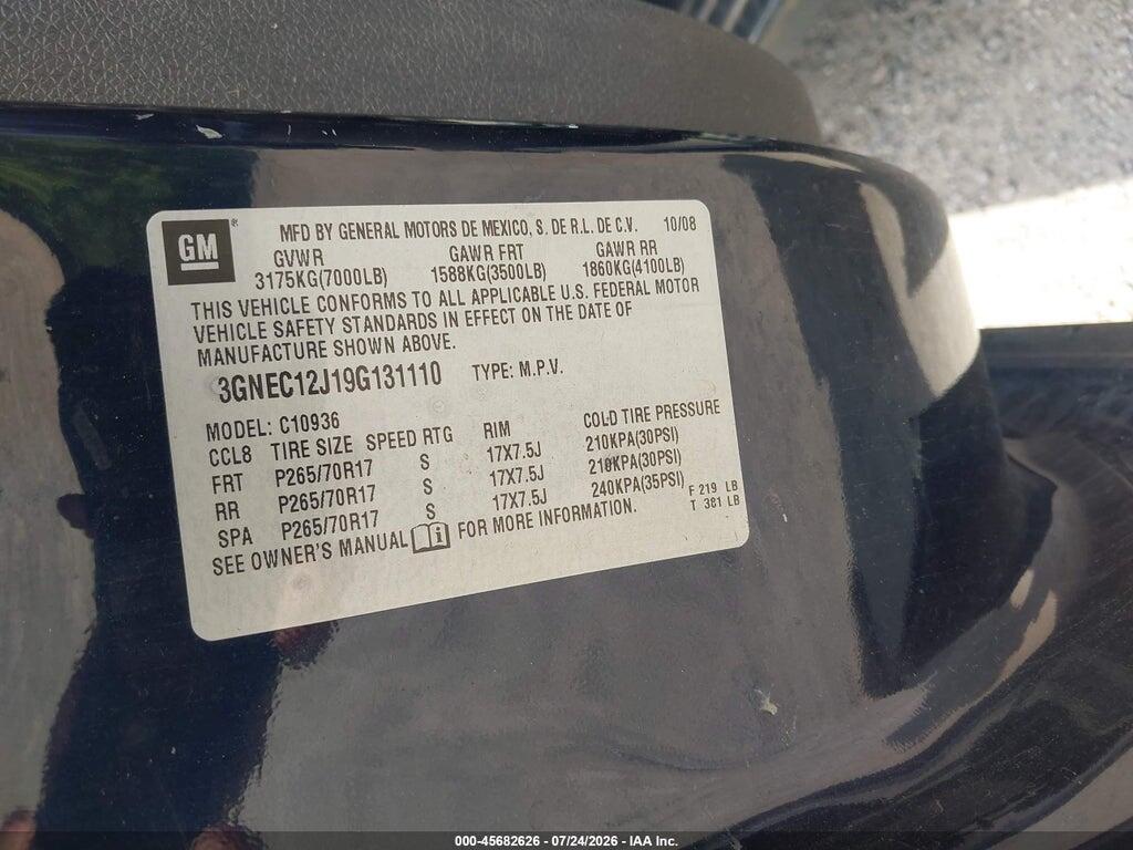 3GNEC12J19G131110 2009 CHEVROLET AVALANCHE 1500 photo no. 9