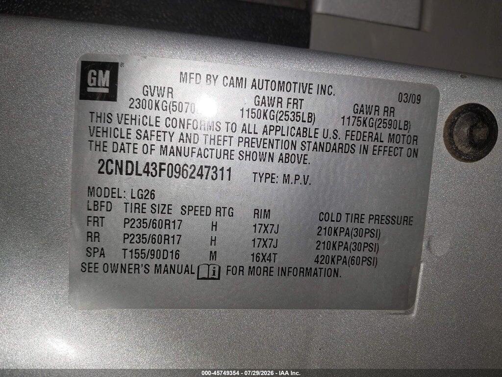 2CNDL43F096247311 2009 CHEVROLET EQUINOX photo no. 9
