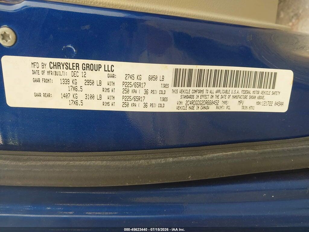 2C4RDGDG2DR660452 2013 DODGE GRAND CARAVAN photo no. 9