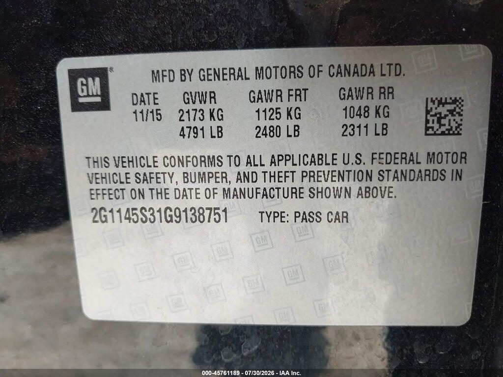 2G1145S31G9138751 2016 CHEVROLET IMPALA photo no. 9