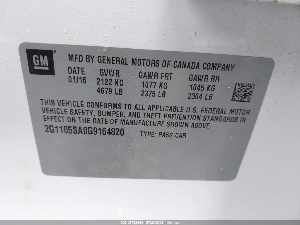 2G1105SA0G9164820 2016 CHEVROLET IMPALA photo no. 9