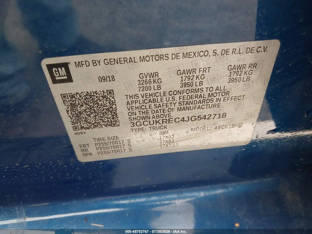 3GCUKREC4JG542718 2018 CHEVROLET SILVERADO 1500 photo no. 9