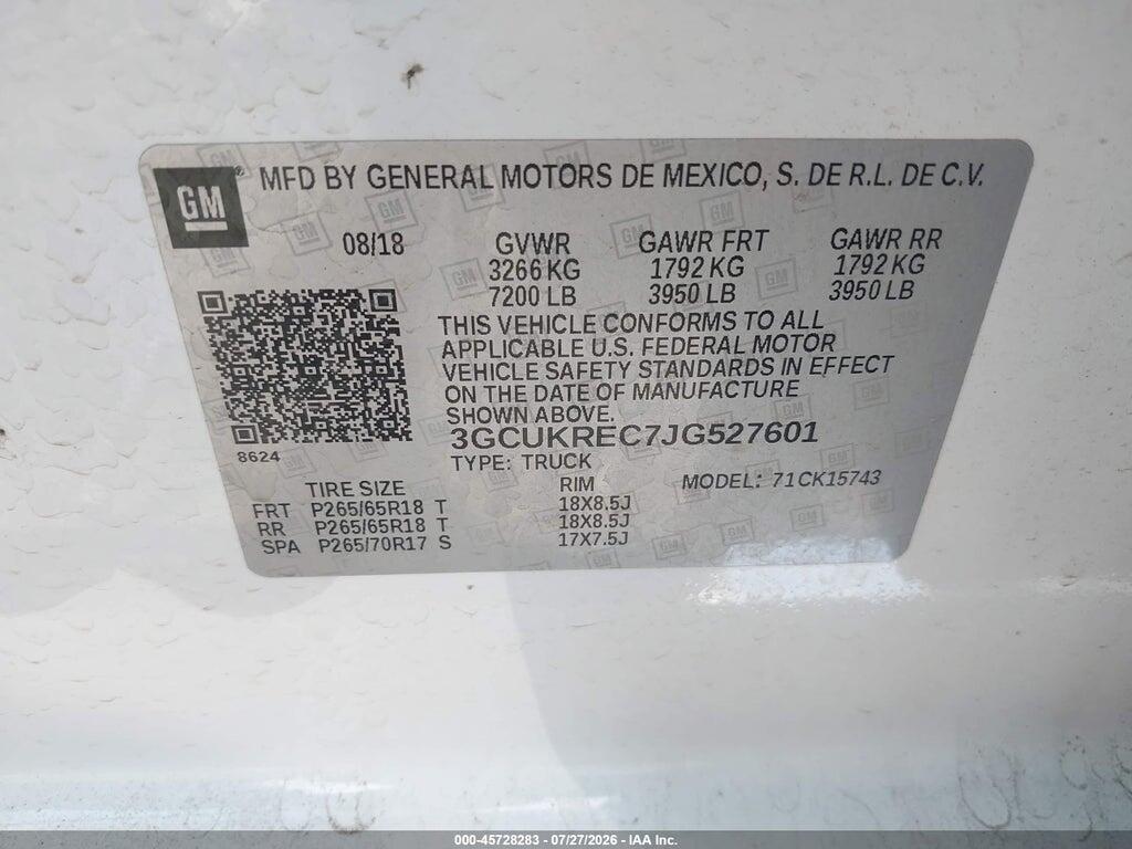 3GCUKREC7JG527601 2018 CHEVROLET SILVERADO 1500 photo no. 9