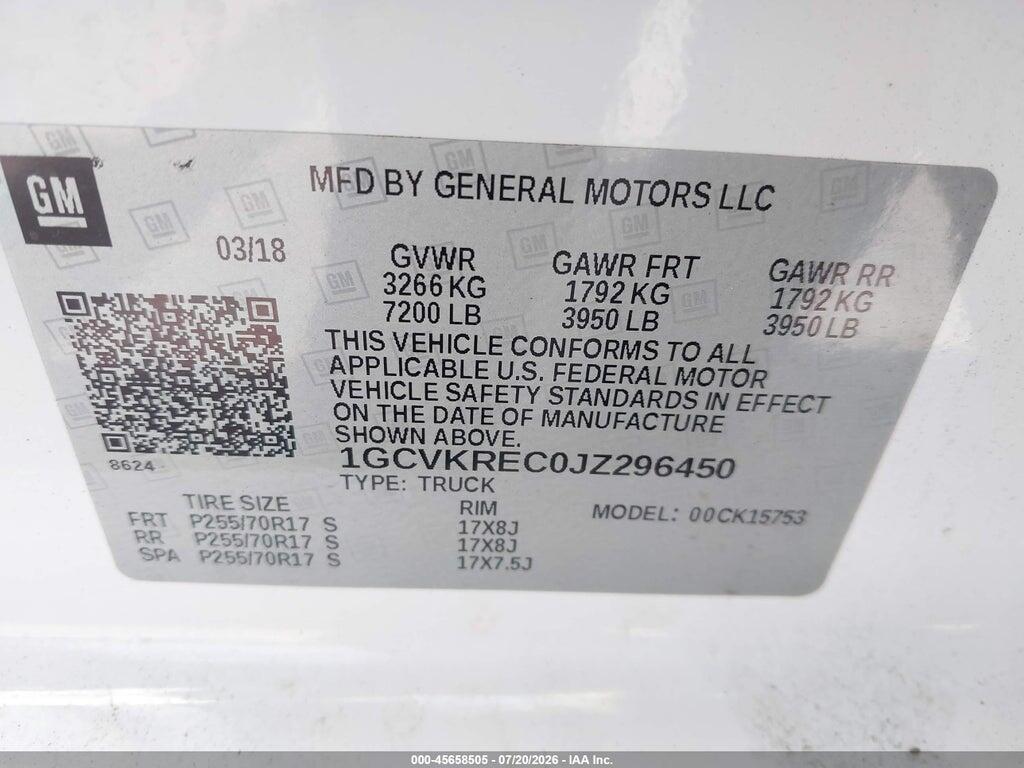 1GCVKREC0JZ296450 2018 CHEVROLET SILVERADO 1500 photo no. 9