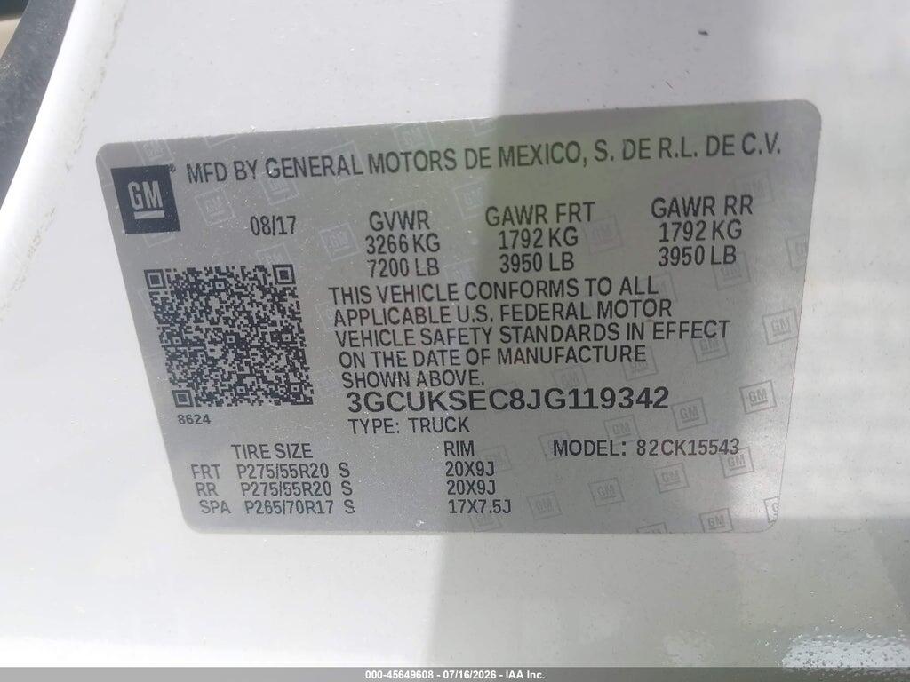 3GCUKSEC8JG119342 2018 CHEVROLET SILVERADO 1500 photo no. 9