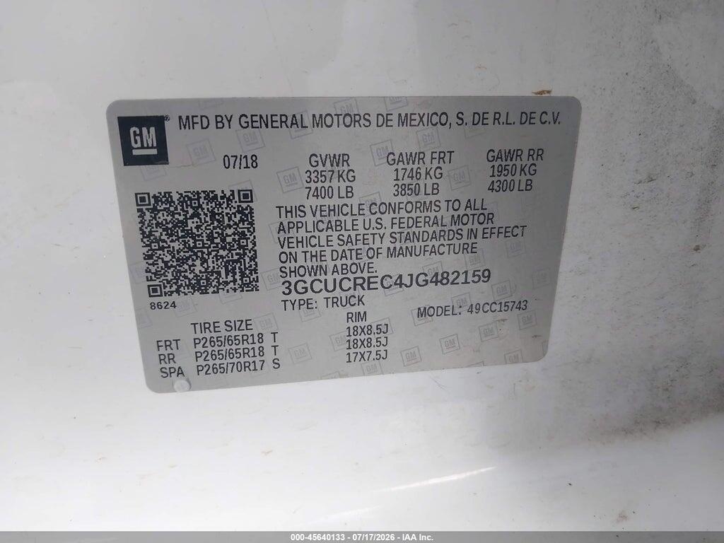 3GCUCREC4JG482159 2018 CHEVROLET SILVERADO 1500 photo no. 9