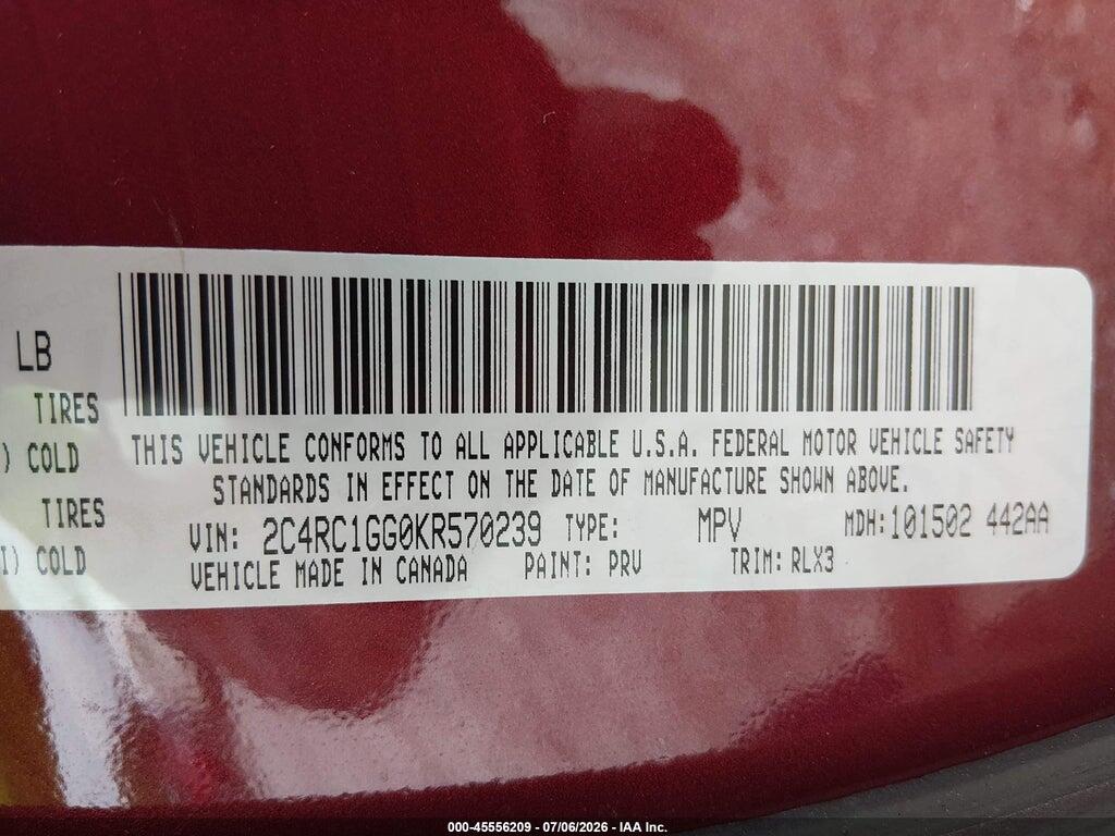 2C4RC1GG0KR570239 2019 CHRYSLER PACIFICA photo no. 9