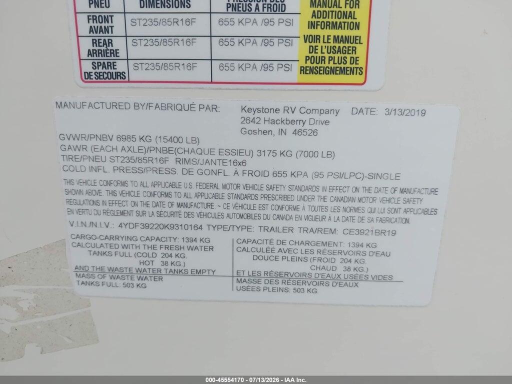 4YDF39220K9310164 2019 CROSSROADS CAMEO 3921BR photo no. 9