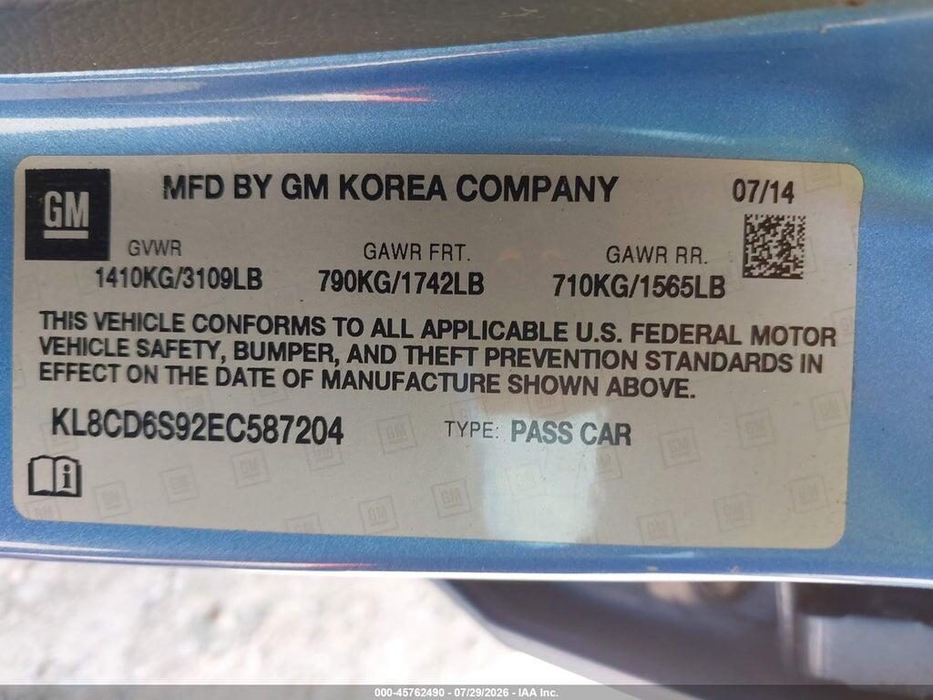 KL8CD6S92EC587204 2014 CHEVROLET SPARK photo no. 9