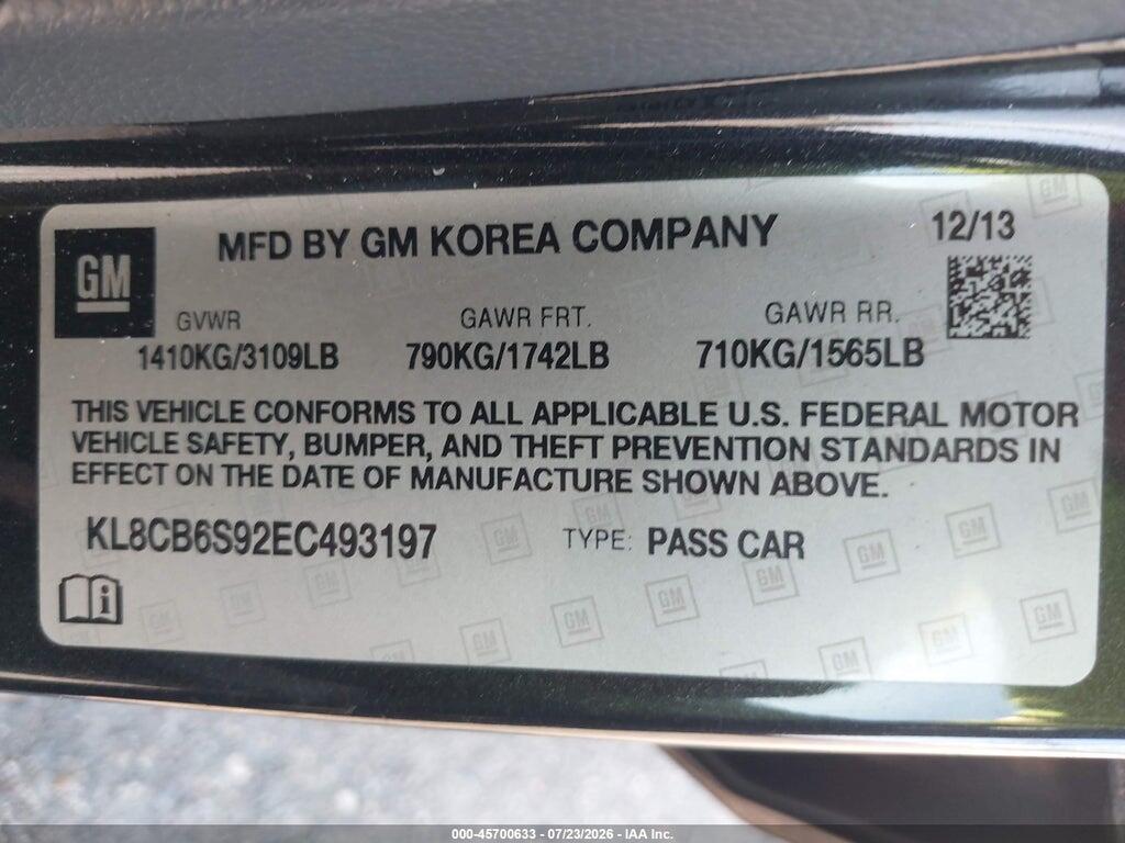 KL8CB6S92EC493197 2014 CHEVROLET SPARK photo no. 9