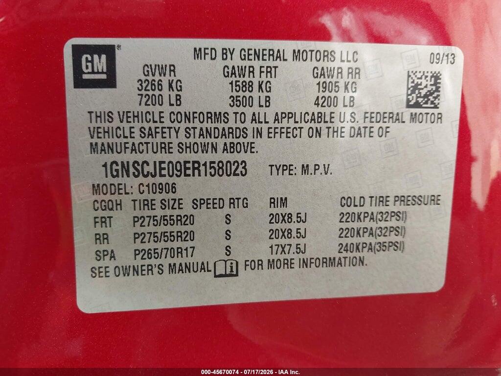 1GNSCJE09ER158023 2014 CHEVROLET SUBURBAN photo no. 9