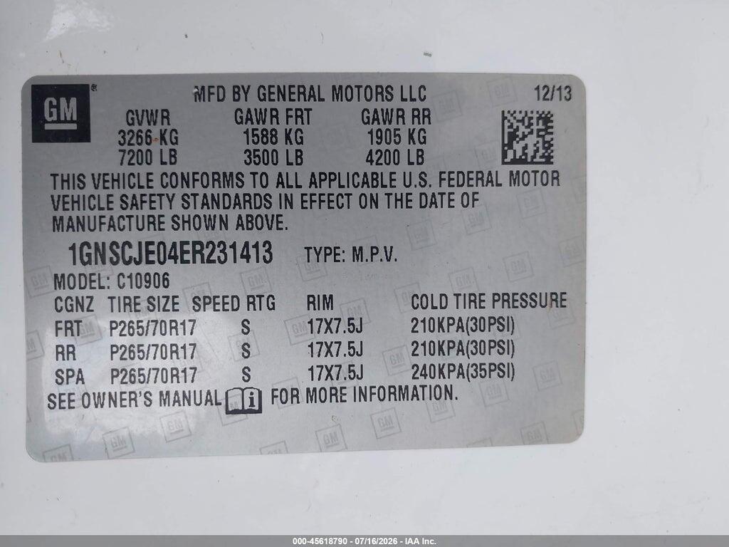 1GNSCJE04ER231413 2014 CHEVROLET SUBURBAN photo no. 9